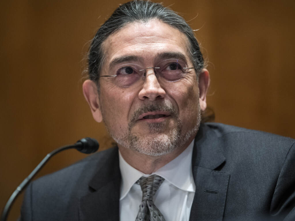U.S. Census Bureau Director Robert Santos, shown here during his 2021 Senate confirmation hearing in Washington, D.C., began serving as the first Latino to head the federal government’s largest statistical agency in January. U.S. Census Bureau Director Robert Santos, shown here during his 2021 Senate confirmation hearing in Washington, D.C., began serving as the first Latino to head the federal government's largest statistical agency in January. (Tom Williams/CQ Roll Call via Getty Images)