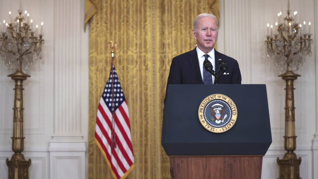 President Biden delivers remarks on Russia and Ukraine in the East Room of the White House on Tuesday. U.S. President Joe Biden delivers remarks on Russia and Ukraine in the East Room of the White House on February 15, 2022 in Washington, DC. (Photo by Alex Wong/Getty Images)