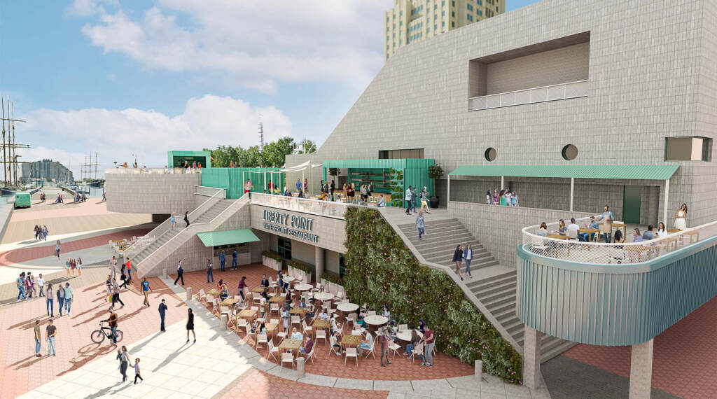 A rendering of the front of Liberty Point restaurant