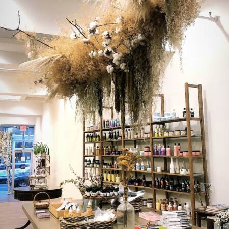 A wall of items for sale at Marsh + Mane