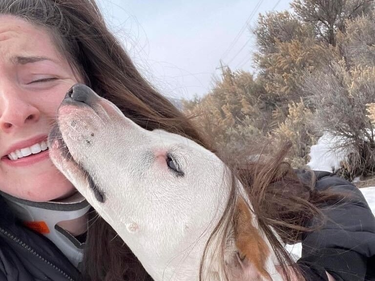 Hanna Poscente took this selfie moments after she found Mia, whom she’d been searching for for weeks. Hanna Poscente took this selfie moments after she found Mia, whom she'd been searching for for weeks.
(Courtesy of Hanna Poscente)