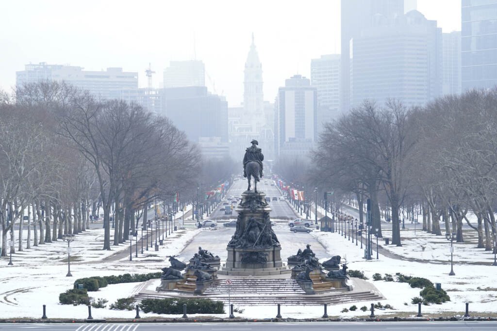 Pennsylvania Daily Life The Benjamin Franklin Parkway covered in snow, as seen from the Philadelphia Museum of Art