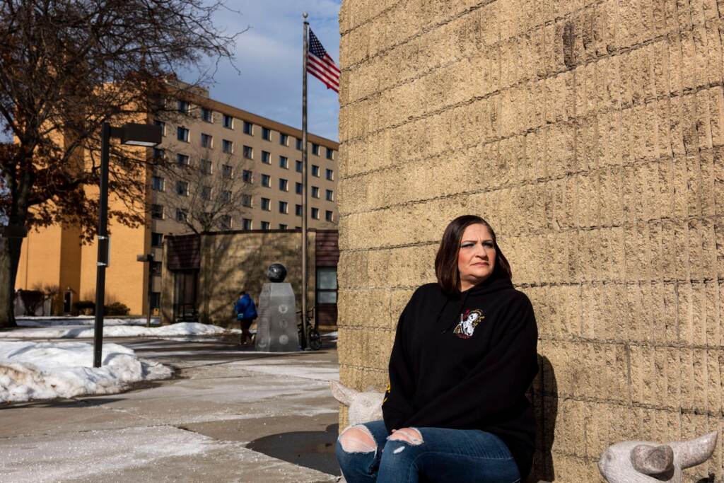 Sonya Mosey sits outside