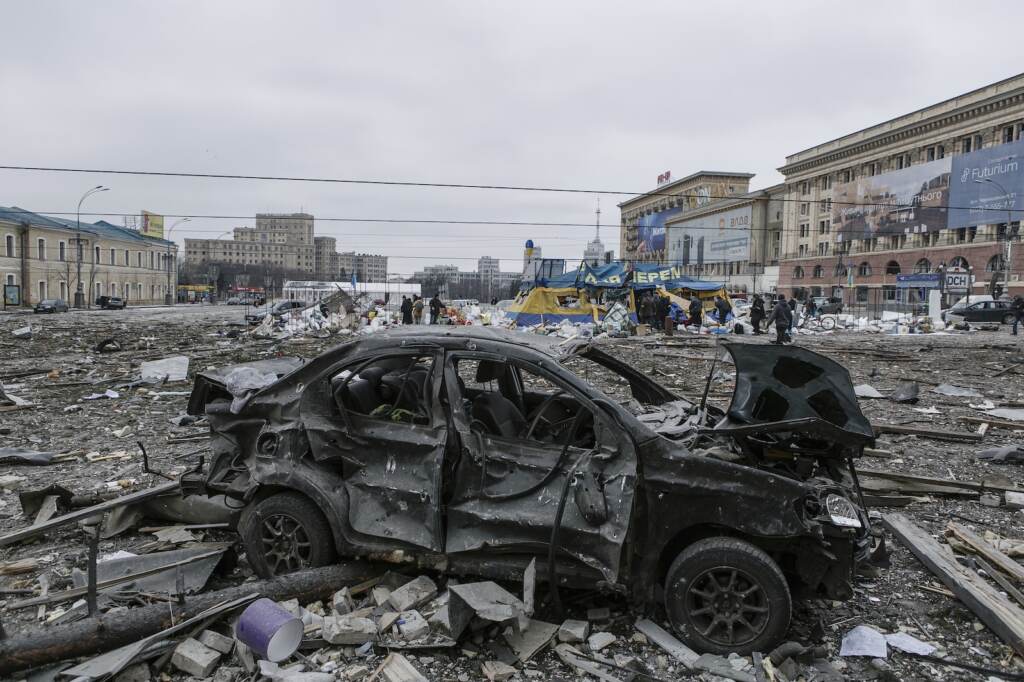 Russia Ukraine War A view of the central square following shelling of the City Hall building in Kharkiv