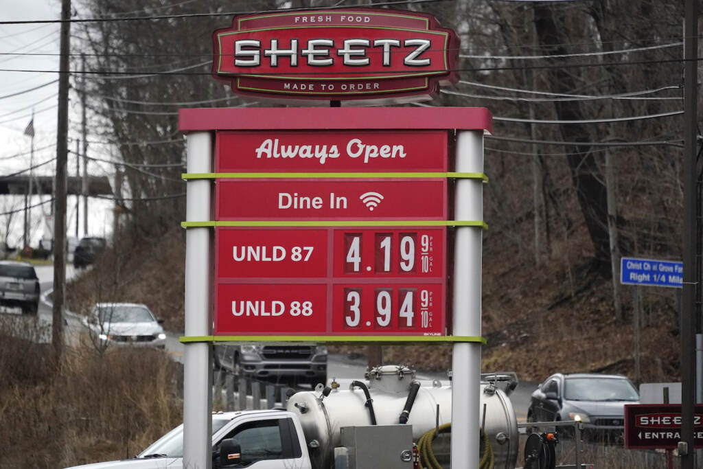 Pennsylvania Gas Prices Gas prices are shown on a Sheetz billboard, with prices listed as $4.19 a gallon.
