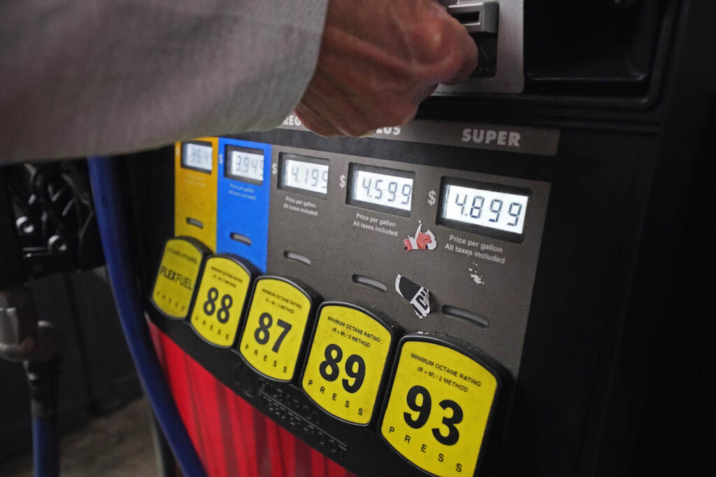 Pennsylvania Gas Prices Up-close view of a gas pump and prices.