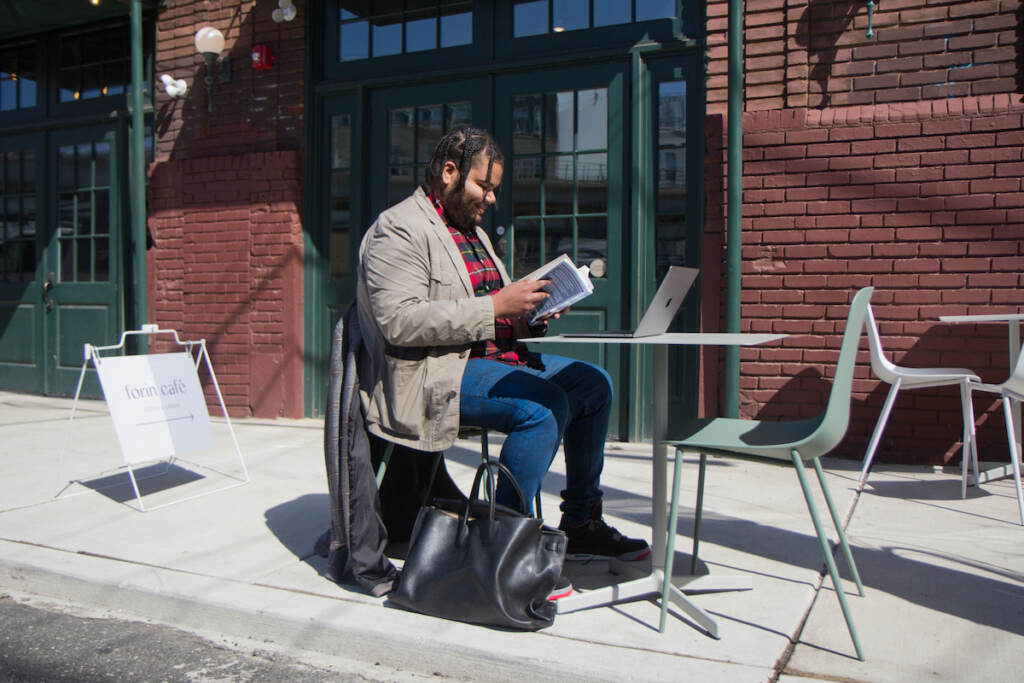Justin Miles outside the Forin Cafe in Fishtown, Philadelphia