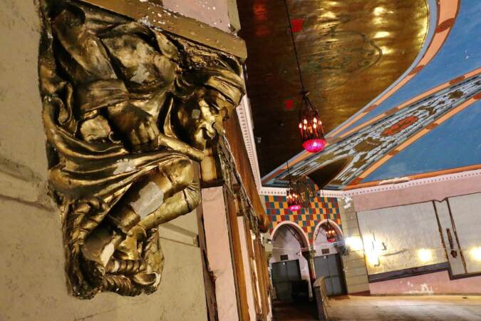 Lavish architectural details at the historic Lansdowne Theater. (Emma Lee/WHYY)