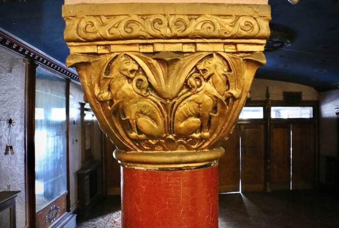 Lavish architectural details at the historic Lansdowne Theater. (Emma Lee/WHYY)