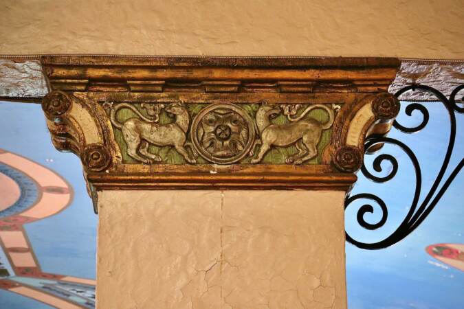 Lavish architectural details at the historic Lansdowne Theater. (Emma Lee/WHYY)