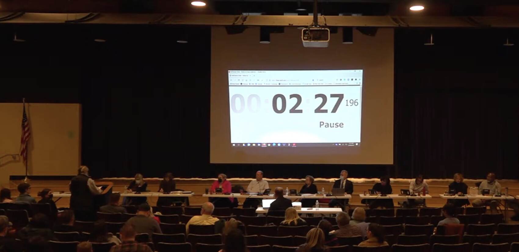 Resident Jenifer MacFarland (pictured far left at the podium) makes a public comment — and hand delivers a Right to Know Law request to the West Chester Area School District seeking information on LGBTQ students