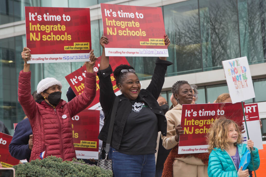 2022 03 31 k paynter rally to end school segregation N.J.-8 Activists and supporters rallied to end segregation in New Jersey schools outside the Trenton Justice Complex on March 31, 2022. (Kimberly Paynter/WHYY)