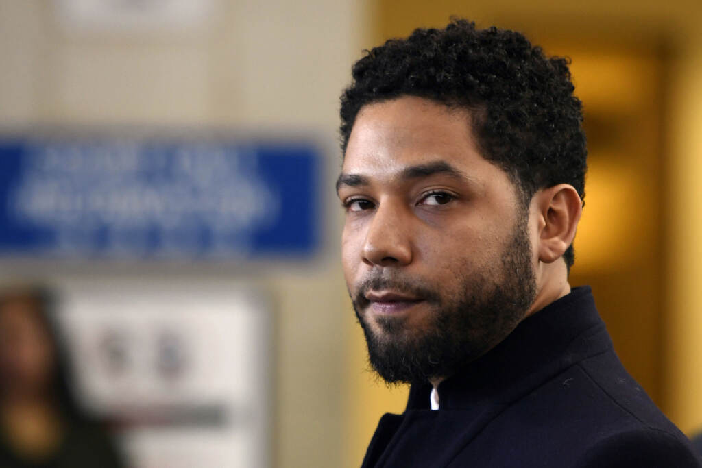 Jussie Smollett File photo: In this March 26, 2019, file photo, actor Jussie Smollett talks to the media before leaving Cook County Court after his charges were dropped, in Chicago. (AP Photo/Paul Beaty, File)