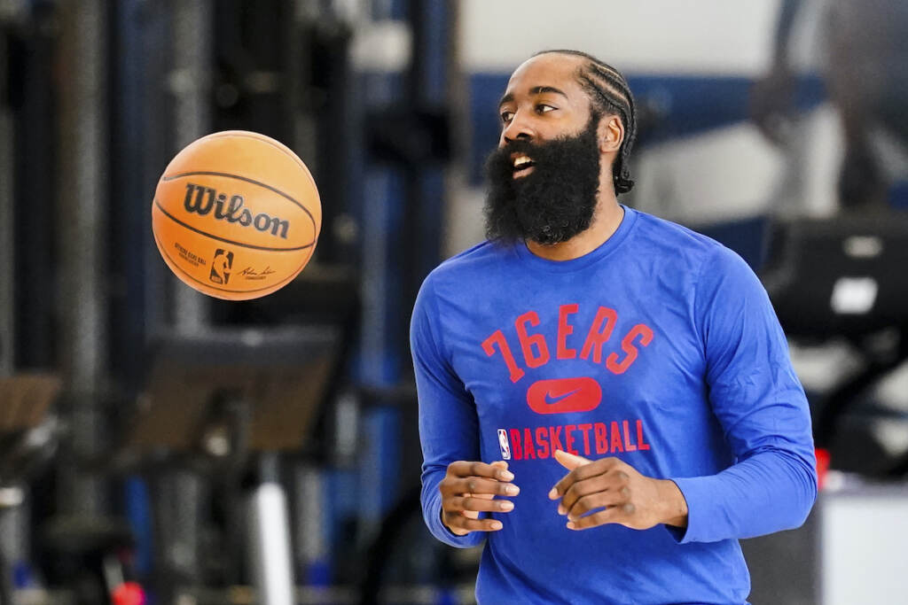 76ers Harden Basketball Philadelphia 76ers' James Harden practices at the NBA basketball team's facility, in Camden, N.J., Tuesday, March 1, 2022