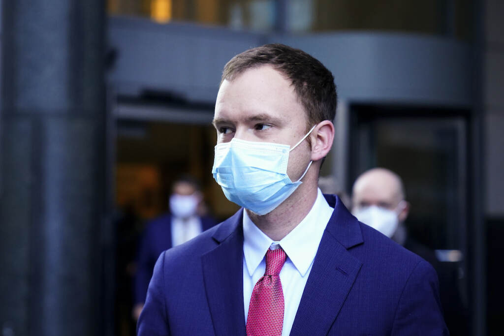 Amtrak Crash Philadelphia Brandon Bostian, the Amtrak engineer involved in a 2015 derailment in Philadelphia that killed eight people and injured more than 200, walks from the criminal justice center in Philadelphia, Thursday, March 3, 2022. (AP Photo/Matt Rourke)