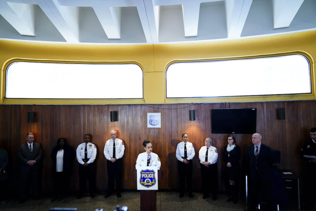 Danielle Outlaw Philadelphia Police Commissioner Danielle Outlaw speaks with members of the media during a news conference in Philadelphia, Tuesday, March 8, 2022. (AP Photo/Matt Rourke)