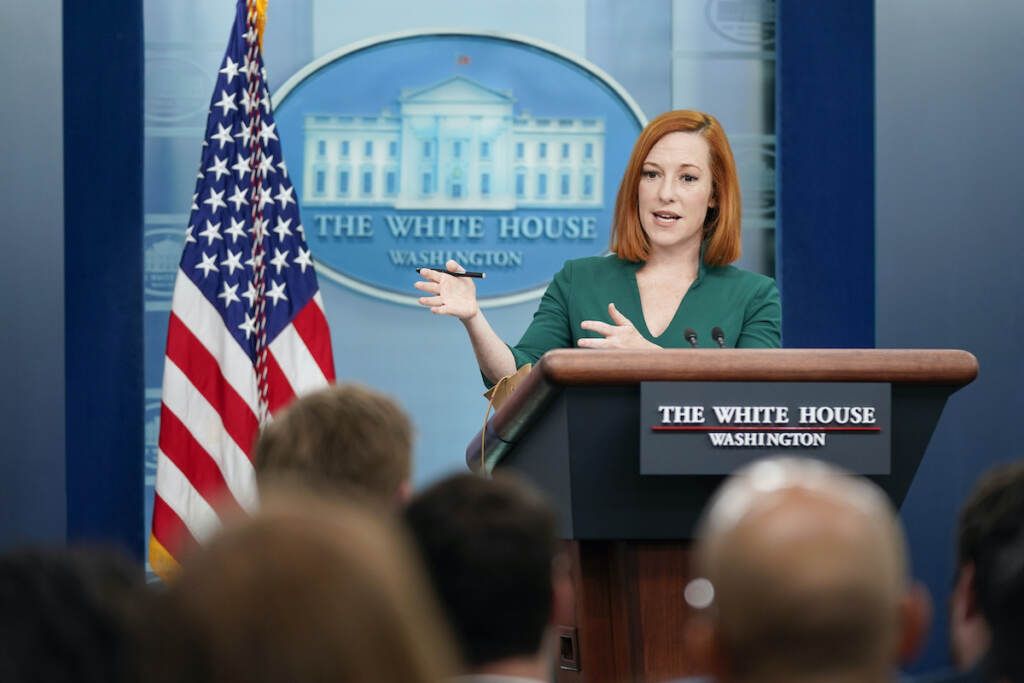 Jen Psaki White House press briefing White House press secretary Jen Psaki speaks during a press briefing at the White House, Thursday, March 10, 2022, in Washington