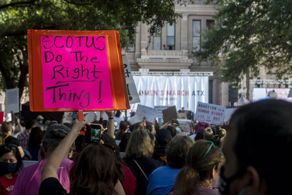 Abortion Texas File photo: People attend the Women's March ATX rally, Oct., 2, 2021, at the Texas State Capitol in Austin, Texas. (AP Photo/Stephen Spillman, File)