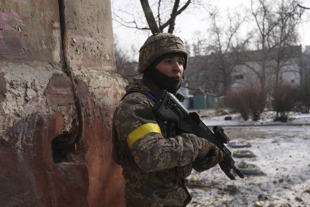 Russia Ukraine War A Ukrainian serviceman guards his position in Mariupol, Ukraine, Saturday, March 12, 2022. Ukraine’s military says Russian forces have captured the eastern outskirts of the besieged city of Mariupol. In a Facebook update Saturday, the military said the capture of Mariupol and Severodonetsk in the east were a priority for Russian forces. Mariupol has been under siege for over a week, with no electricity, gas or water