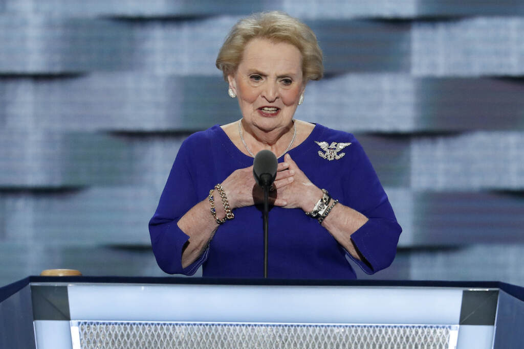 Obit Albright File photo: Former Secretary of State Madeleine Albright speaks during the second day of the Democratic National Convention in Philadelphia, July 26, 2016. (AP Photo/J. Scott Applewhite, File)