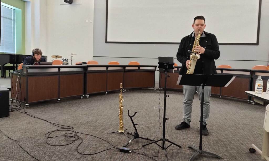 Frank Machos, executive director of the Philadelphia School Districts Office of Arts and Creative Learning Frank Machos playing the saxophone