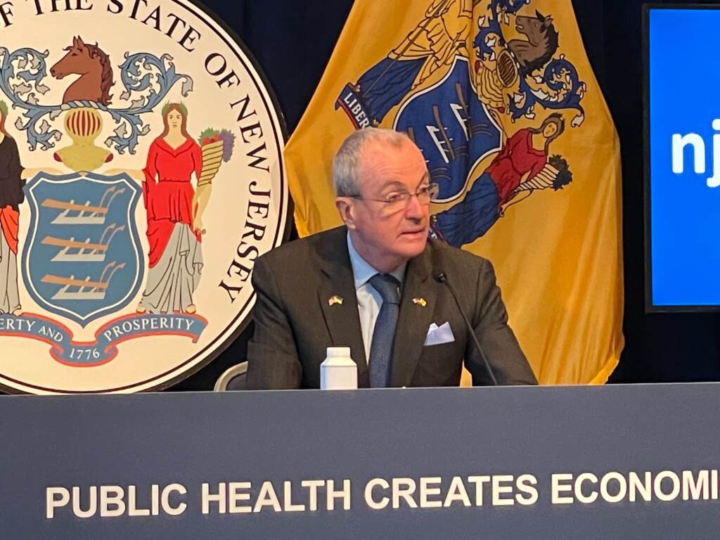 Gov. Murphy at final N.J. COVID Breifing N.J. Gov. Phil Murphy leads the final briefing on the state's response to the pandemic on March 4, 2022 in Trenton, N.J. (P. Kenneth Burns/WHYY)