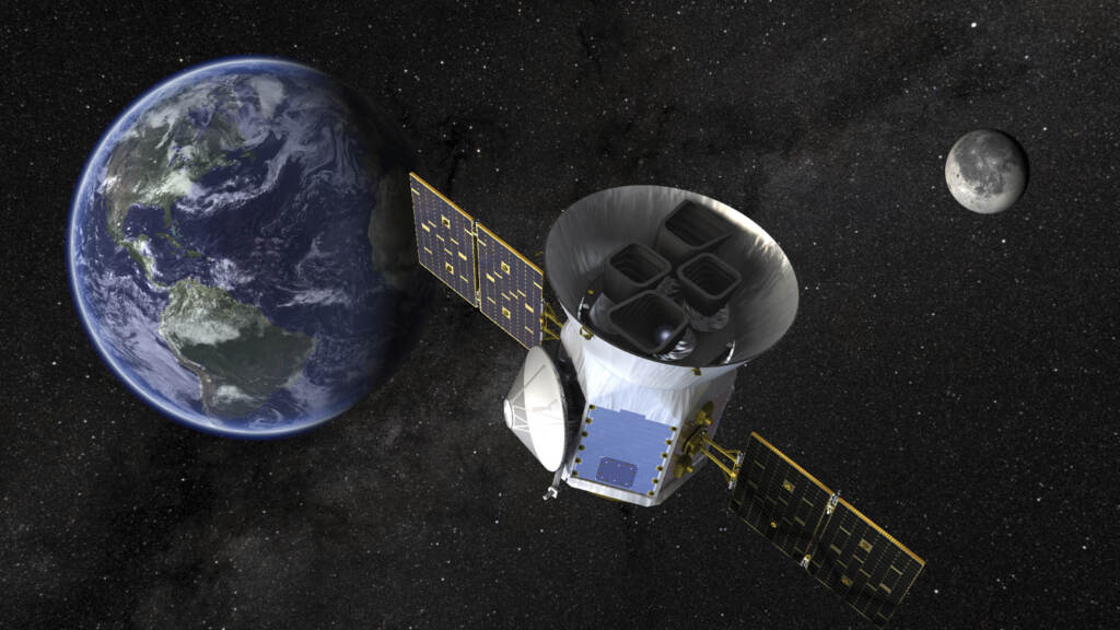 This image made available by NASA shows an illustration of the Transiting Exoplanet Survey Satellite (TESS). Scheduled for an April 2018 launch, the spacecraft will prowl for planets around the closest, brightest stars. These newfound worlds eventually will become prime targets for future telescopes looking to tease out any signs of life