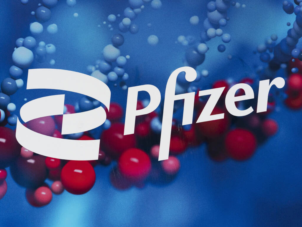 The Pfizer logo is displayed at the company’s headquarters in New York last year. File photo: The Pfizer logo is displayed at the company's headquarters in New York, on Feb. 5, 2021. (AP Photo/Mark Lennihan, File)