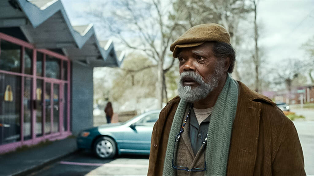 flicks-ptolemy Samuel L. Jackson appearing with a grey beard and as an old man in The Last Days of Ptolemy Grey