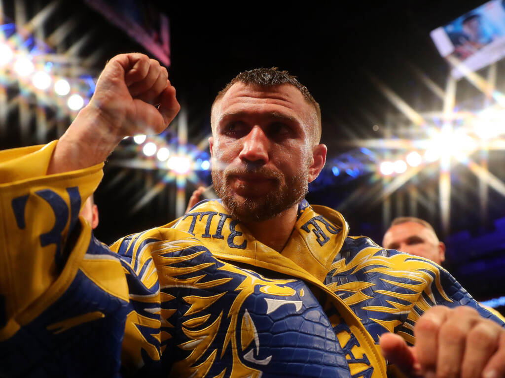 Vasiliy Lomachenko exits the arena after winning the WBA, WBO, WBC Lightweight World Title contest in 2019 in London. Vasiliy Lomachenko exits the arena after winning the WBA, WBO, WBC Lightweight World Title contest in 2019 in London. (Richard Heathcote/Getty Images)