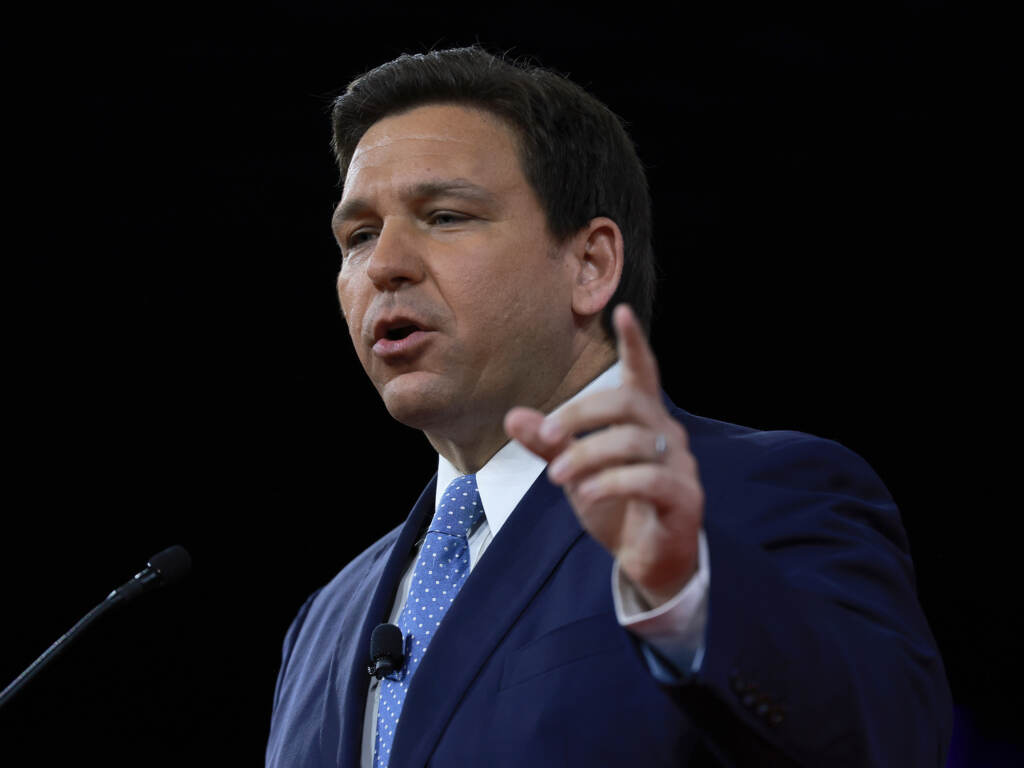 Florida Gov. Ron DeSantis, seen here on Feb. 24, signed a bill into law Monday that restricts the education of LGBTQ topics in the state’s public schools. Florida Gov. Ron DeSantis, seen here on Feb. 24, signed a bill into law Monday that restricts the education of LGBTQ topics in the state's public schools.