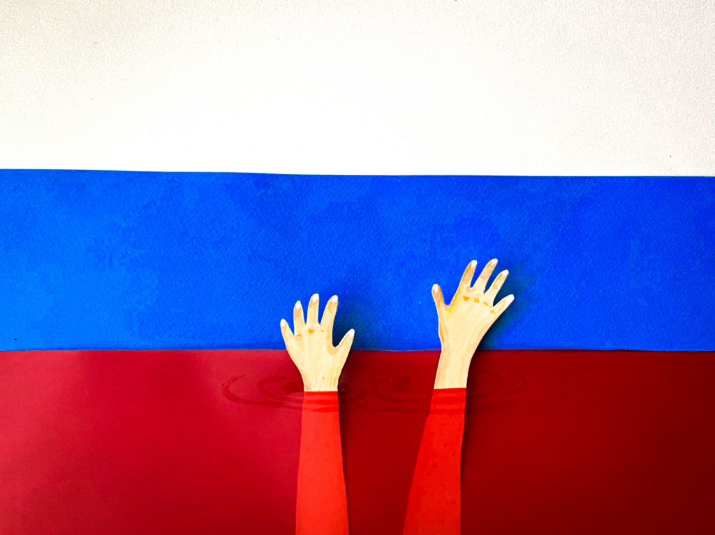 Valeriya Kamelkova, artist and sculptor, illustrates the Russian flag and a pool of blood. Valeriya Kamelkova, artist and sculptor, illustrates the Russian flag and a pool of blood. (Valeriya Kamelkova)