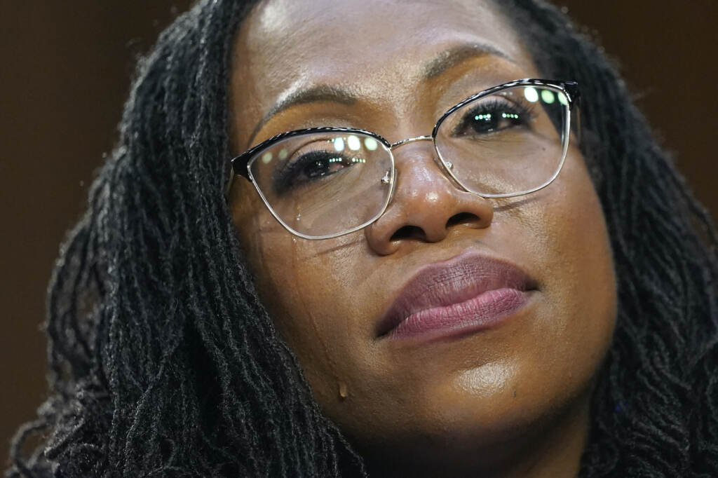 Ketanji Brown Jackson A tear rolls down Supreme Court nominee Ketanji Brown Jackson's chee