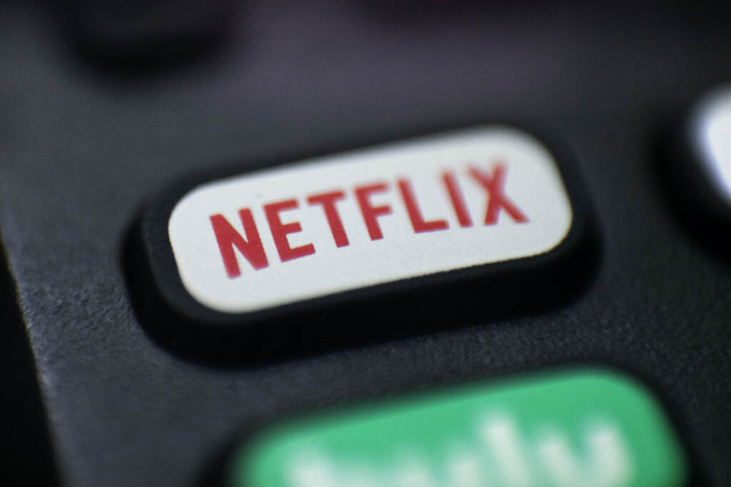 Trump A logo for Netflix on a remote control
