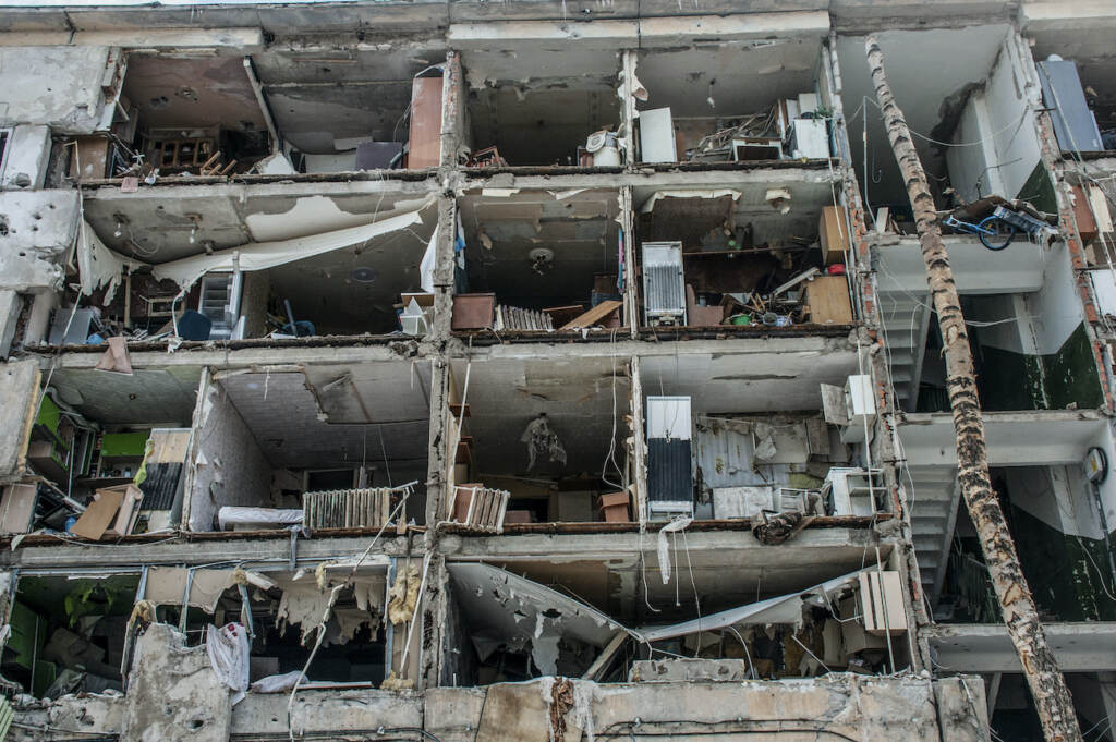 A view of destroyed apartments damaged by shelling in Kharkiv