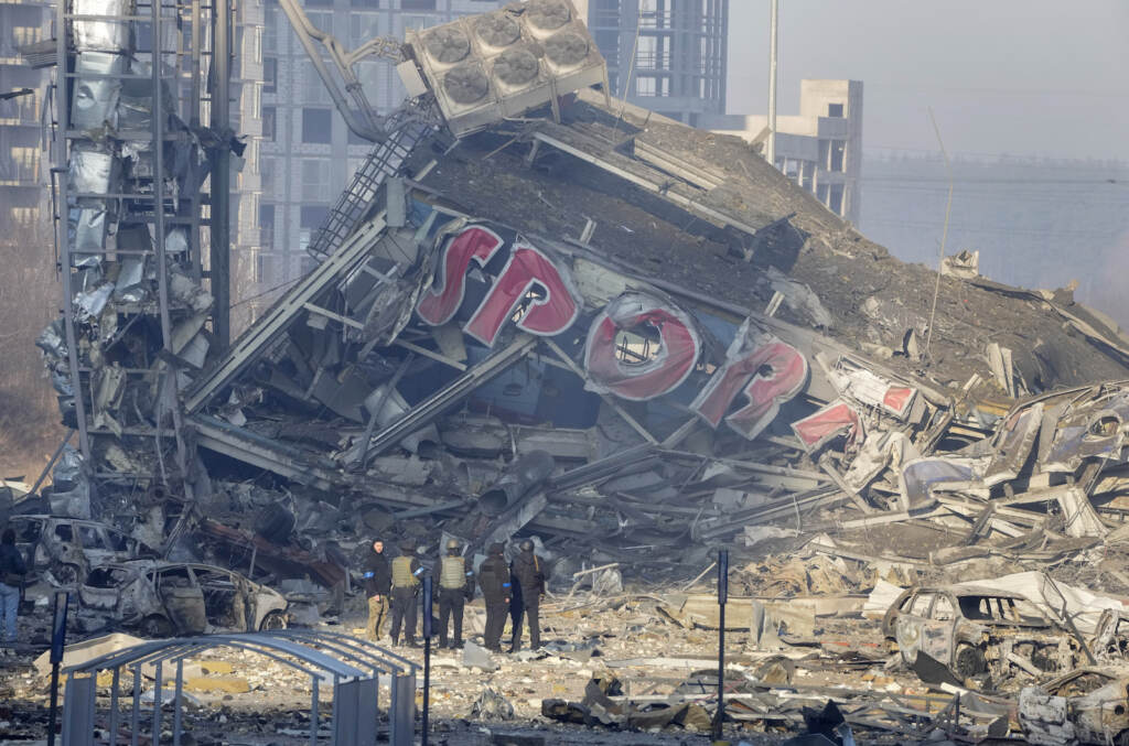 APTOPIX Russia Ukraine War Ruins of a water pool are seen after the Russian shelling of a shopping center in Kyiv