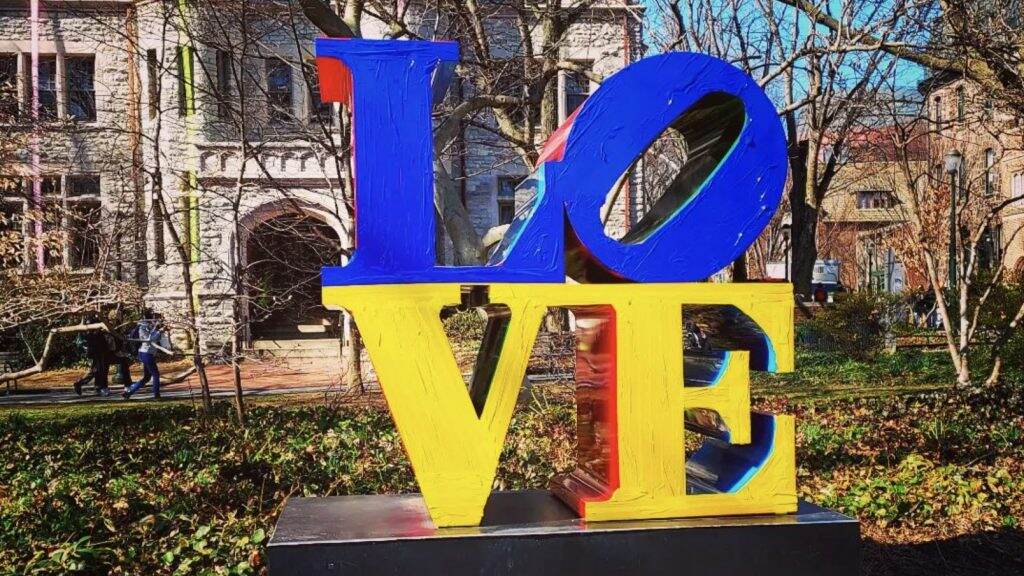 ukranian-lovesculpture-1024×576 The LOVE sculpture at Penn, painted in the colors of the Ukrainian flag The LOVE sculpture at Penn, painted in the colors of the Ukrainian flag. (Instagram/@leslie.sllvn)