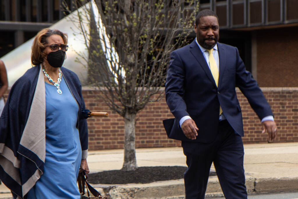 2022 04 14 kpaynter kenyatta johnson federal court-3 Philadelphia Councilmember Kenyatta Johnson exits the federal courthouse with family on April 14, 2022. (Kimberly Paynter/WHYY)