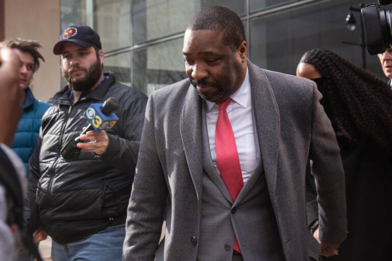 Philadelphia City Councilmember Kenyatta Johnson leaves Federal Court after the judge in his bribery trial declared a mistrial, following the jury's failure to reach a unanimous verdict on the charges. (Kimberly Paynter/WHYY)