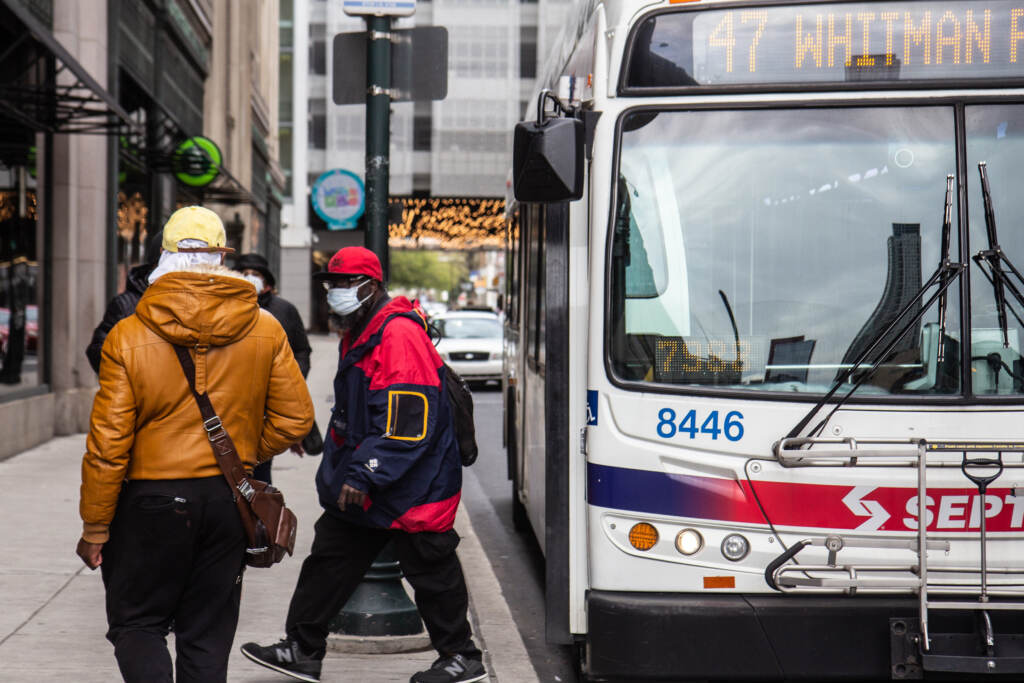 2022 04 19 kpaynter masking on SEPTA-2 FILE - SEPTA bus in Center City Philadelphia. (Kimberly Paynter/WHYY)