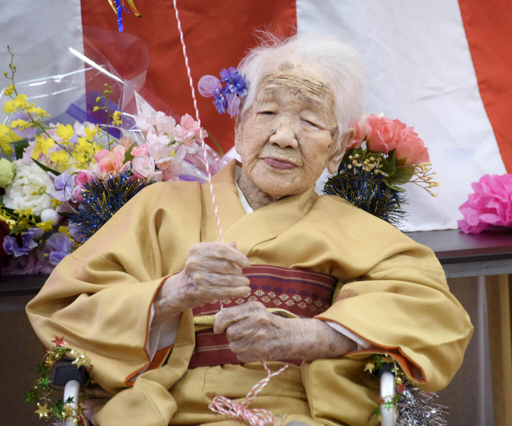 Kane Tanaka, born in 1903, smiles as a nursing home celebrates three days after her 117th birthday in Fukuoka, Japan, on Jan. 5, 2020. Kane Tanaka, born in 1903, smiles as a nursing home celebrates three days after her 117th birthday in Fukuoka, Japan, on Jan. 5, 2020. (Kyodo/Reuters)