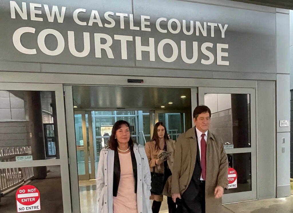 20220407-c-barrish-wood-mcguiness File photo: Delaware Auditor Kathy McGuiness leaves court in April with her attorney, Steve Wood.