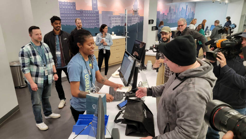 20220421-marijuana-dispensary-nj-tmacdonald3 Justin Dugarry makes first legal purchase of recreational marijuana at Curealeaf Bellmawr. (Tom MacDonald / WHYY)