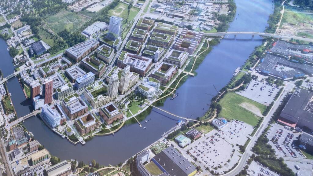 20220421-wilmington-christina-river-1 Plans for Riverfront East include two million square feet of office space, more than 350,000 square feet of retail, and more than 4,200 residential units. (Mark Eichmann/WHYY)