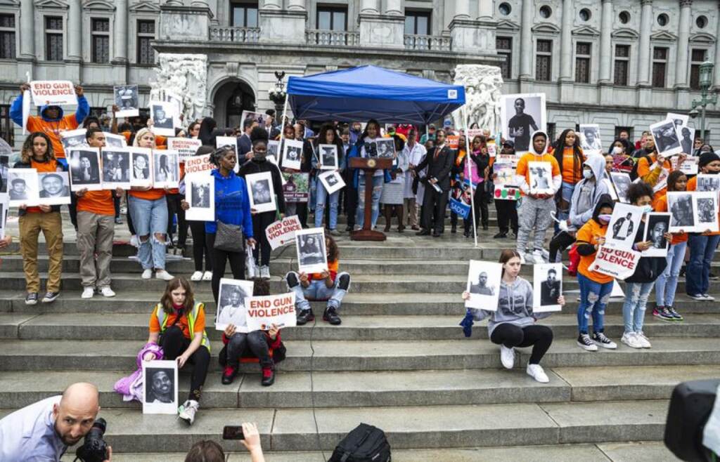 20220426gunviolencepennlive A rally calling for an end to gun violence brings together Gov. Tom Wolf and lawmakers, joining students, family members of victims of gun violence, and advocates at the steps of the state Capitol. April 26, 2022. (Dan Gleiter / PennLive)