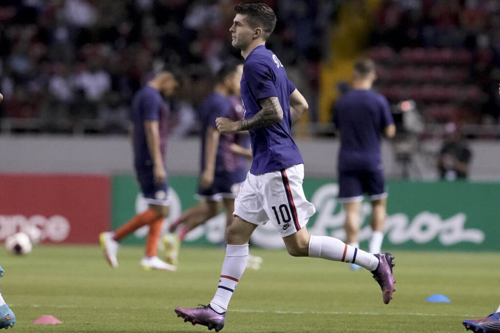 Costa Rica US Wcup Soccer United States' Christian Pulisic, a native of Hershey, Pa., enters the field to warm up prior to a qualifying soccer match against Costa Rica for the FIFA World Cup Qatar 2022 in San Jose, Costa Rica, Wednesday, March 30, 2022