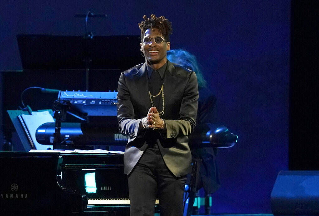 31st Annual MusiCares Person of the Year – Show Jon Batiste performs a medley at the 31st annual MusiCares Person of the Year benefit gala honoring Joni Mitchell on Friday, April 1, 2022, at the MGM Grand Conference Center in Las Vegas.