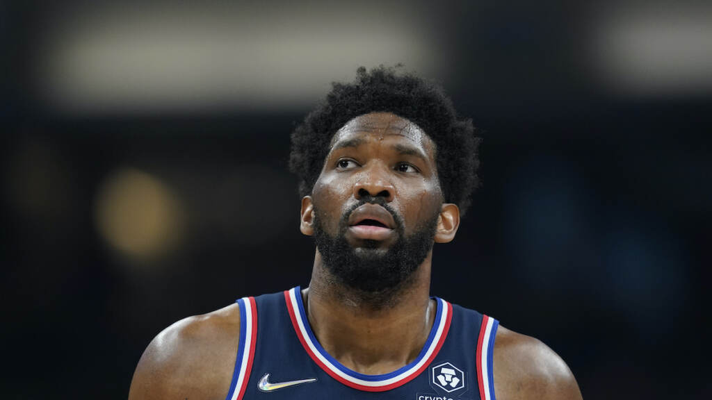 76ers Pacers Basketball File photo: Philadelphia 76ers' Joel Embiid in action during the first half of an NBA basketball game against the Indiana Pacers, Tuesday, April 5, 2022, in Indianapolis. (AP Photo/Darron Cummings)