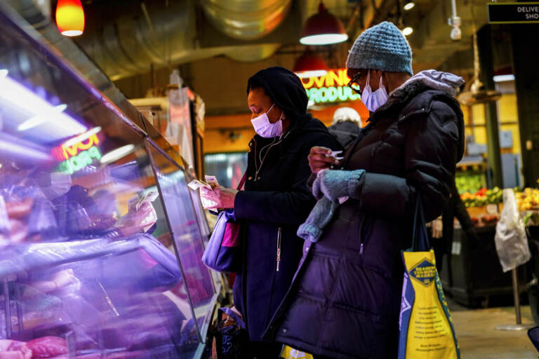 Customers wearing face masks at Reading Terminal Market.
