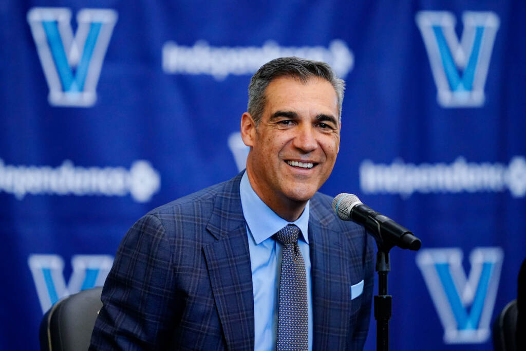 Villanova Wright Basketball Villanova retiring coach Jay Wright speaks with members of the media during a news conference in Villanova, Pa., Friday, April 22, 2022
